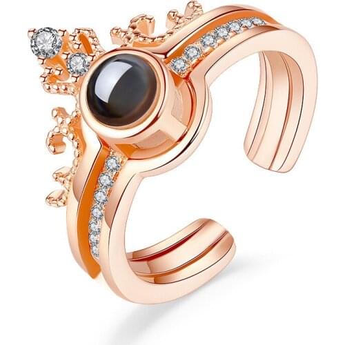 100 language i love you Rings Projection king queen crown ring men woemn Valentine gift