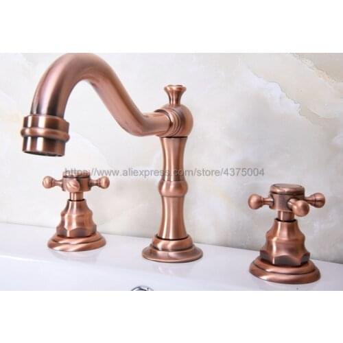 Bathroom double handle faucet Antique Red Copper faucet Basin sink Mixer Tap 3 hole two handle faucet Nrg059