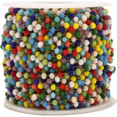 Colourful Glass Round Beads Chains with stainless steel link Bulk Lot for Necklace Bracelet Jewelry Making,Eyeglass Holder Chain