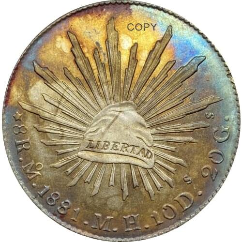 Mexico 8 Reales 1881 Go FR Plated Silver Copy Coin