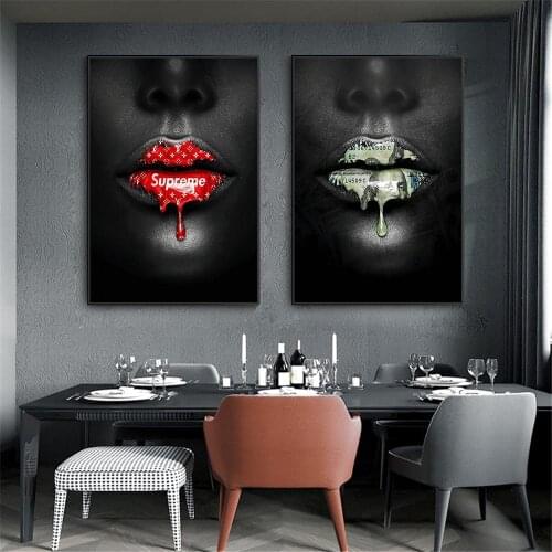 Fashion Luxury African Woman with Sexy Lips Canvas Art Posters and Prints Money Paintings for Modern Home Living Room Decoration