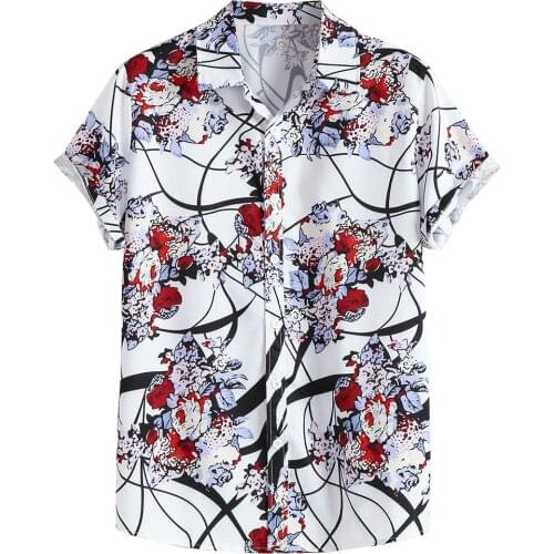 67# Mens Shirt Fashion Autumn Summer Shirt Mens Summer Fashion Casual Lapel Pattern Print Short Sleeve Shirt Top Blouse