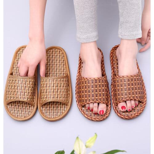 Mens Slippers, Rattan Straw Sandals and Slippers, Womens Non-slip Couple Sandals, Spring and Autumn Slippers, Household