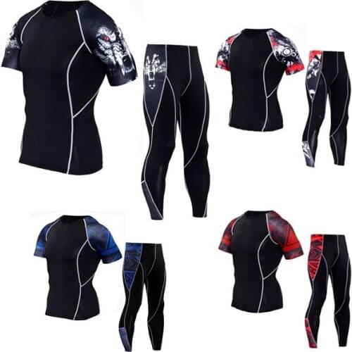 Fitness Suit Short-Sleeved Tights Mens Quick Training Sports Stretch Running Fitness Clothes