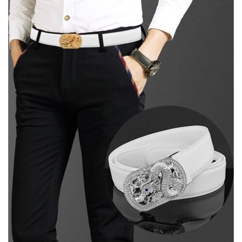 Casual belt men fancy vintage Chinese Dragon Cowskin Waistband Automatic buckle Waist Strap genuine leather cintos masculinos