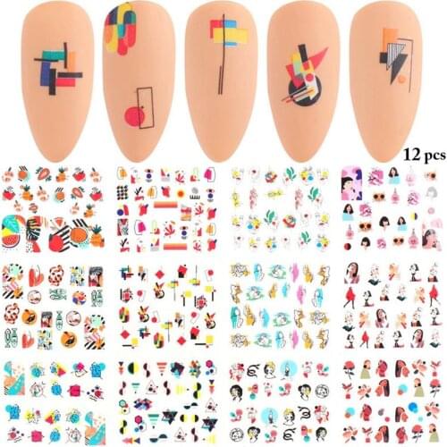 Kapmore 10/12 Sheets Nail Art Stickers Adhesive Abstract Lady Face Nail Stickers Nail Decal Love Heart Design Manicure Sticker