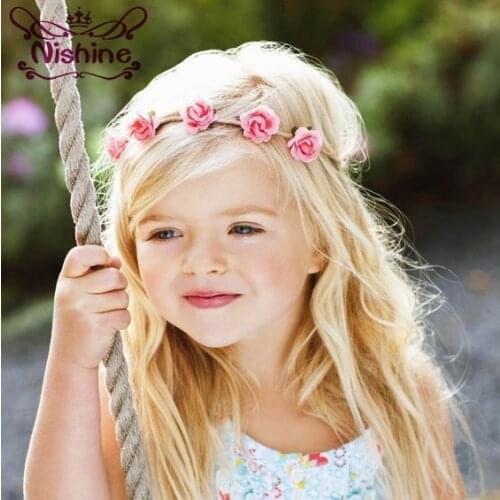 Nishine Spring Summer Newborn Rose Flower Headband Hemp Rope Children Hair Band Outdoor Party Headwear Kids Hair Accessories