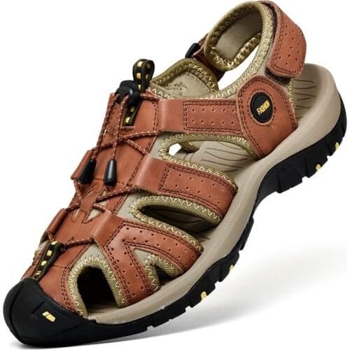 2021 New Big Size 38-48 Genuine Leather Cowhide Men Sandals Summer Quality Beach Slippers Casual Sneakers Outdoor Beach Shoes