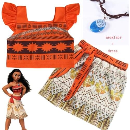 Baby girl clothes Princess dress Moana Cosplay Costume for Children Vaiana Girls Party Wedding dresses with Necklace Costumes