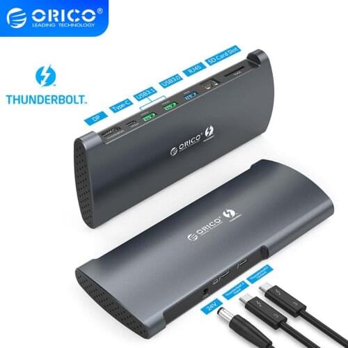 ORICO Real Thunderbolt 3 Dock Aluminum 40Gbps USB Type C HUB to 8K DP HDMI USB3.0 RJ45 SD4.0 PD With Power Adapter For Macbook