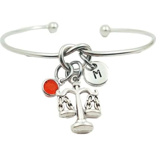 Balance Libra Creative Initial Letter Monogram Birthstone Adjustable Bracelet Fashion Jewelry Women Gift Pendant