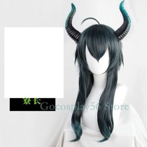 MALLEUS DRACQMA Cosplay Wig Gradient Horns Long Cosplay Hair Heat Resistant Synthetic Men Women Role Play