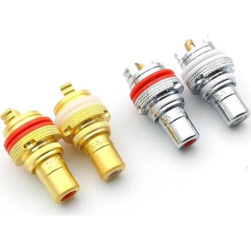 New 2Pcs/1Pair Gold plated RCA Jack Connector Panel Mount Chassis Audio Socket Plug Bulkhead with NUT Solder