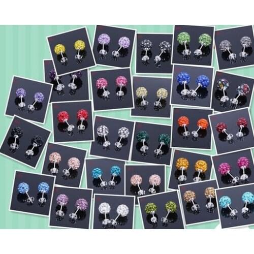 Grt34ce 10mm Clay Mixed 20 Color OM Crystal Micro Pave Disco Ball Silver Plated crystal Earrings Stud crystal