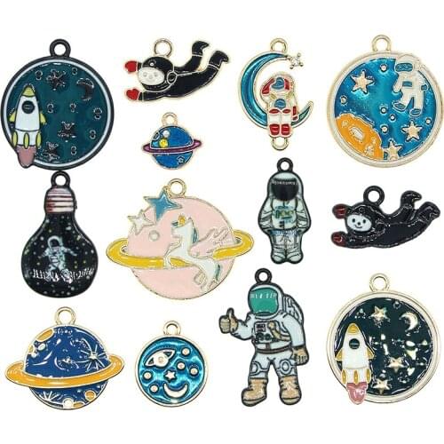 10pcs/lot Astronaut Space Universe Rocket Planet Enamel Charm for Jewelry Making Fashion Earring Pendant Necklace Bracelet Charm