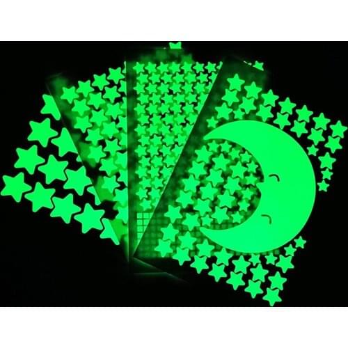 Tofok 3/4pcs/set Luminous Heart Dots Square Shooting Star Combination DIY Wall Sticker Glowing Party Fluorescent Decoration