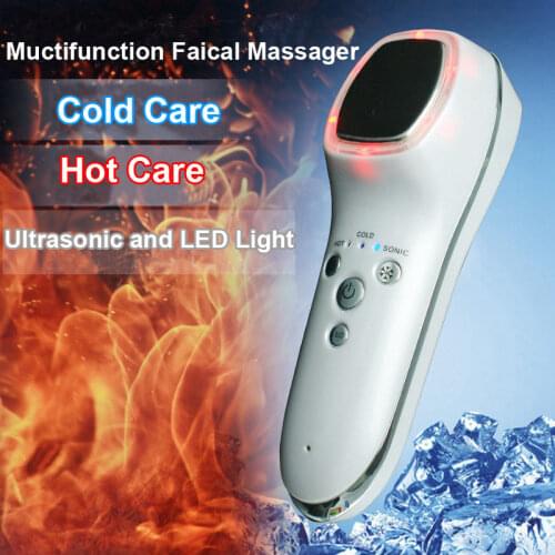 Ultrasonic Hot & Cold Hammer Face Lifting LED Light Photon Facial Massager Cryotherapy Skin Care Ultrasound Spa Beauty Device