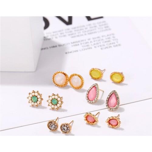 European and American fashion multi-element water drop flower earnail earrings Aubao earrings set of multi-piece earrings