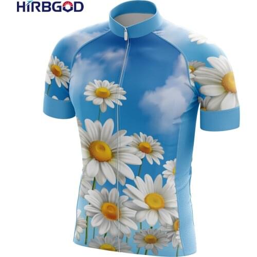 HIRBGOD Flower Series Blue Chamomile Bike Jersey Men Short Sleeve Cycling Clothes High Quality Polyester Bicycle Shirt,TYZ920-01