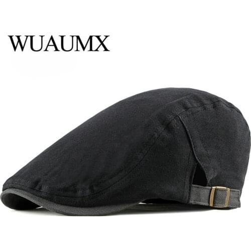 Wuaumx Spring Berets Hat Men Retro Visor Cap Casual British Solid Color Peaked Flat Cap Thin Duckbill Hat Mens Berets casquette