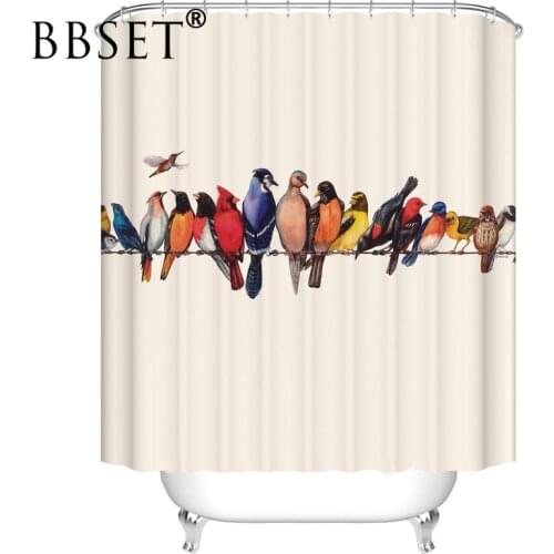 Funny Bird Shower Curtain Lovely Colorful Bird Pet Pattern Waterproof Multi-size Douchegordijn Bathroom Decor with 12 Hooks