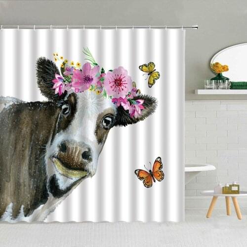 Colored Cow Butterfly Shower Curtain Farm Farmhouse Animals Water Color Cattle Bathroom Decor Waterproof Fabric Hooks Curtains