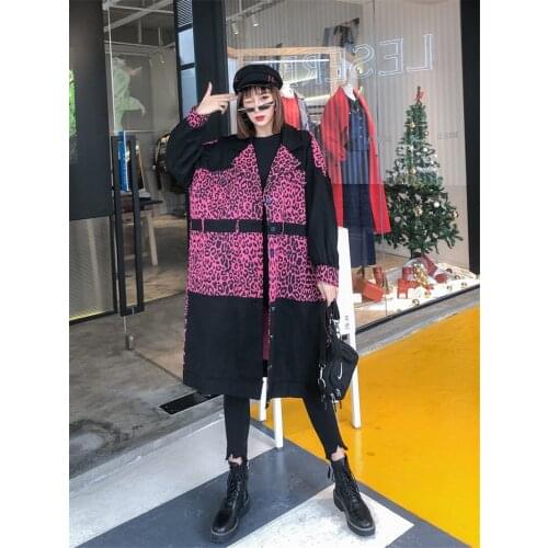 Harajuku Tassel Leopard Windbreaker 2020 Spring Streetwear Plus Size Trench Coat Women Patchwork Vintage Loose Femme Casaco r482