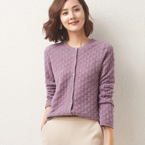 2021 Autumn /Winter New Cashmere Sweater Woman O-Neck Cardigan 100% Pure Wool Knit Top Female Jacket Casual Warm Korean Version