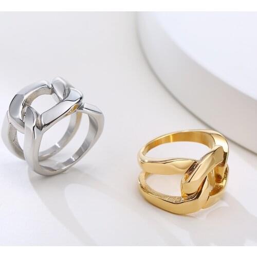 Boho Womens Ring Stainless Steel Linked Cuff Ring for Wedding Band Engagement Promise Big Wide Vintage Jewelry