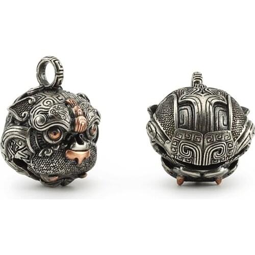 1pcs Animal Paracord Beads China Lion Bell Keychain DIY Lucky Beast Brass Knife Beads White Copper Auspicious