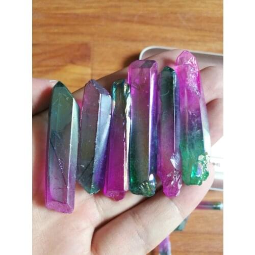 100gElectroplate Punching Natural Crystal Energy Column Color-plated Unicuspid Natural Jade Natural Crystal Ornaments Decoration