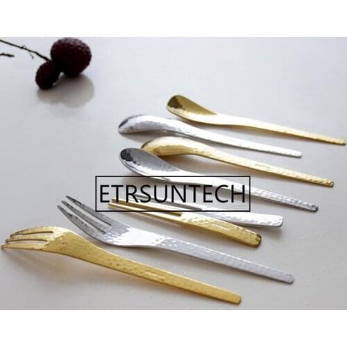 100pcs Stainless Steel Silver Golden Hammer Point Tableware Wedding Tableware Gift Cutlery Cake Fork Coffee Spoon