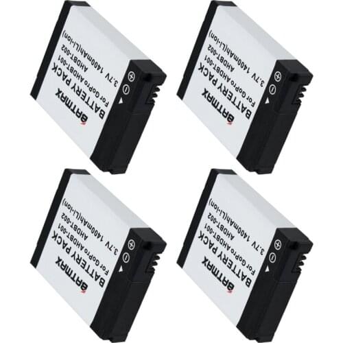 4-Pack 1400mAh Batteries for GoPro HD HERO2, GoPro Original HD HERO and GoPro AHDBT-001, AHDBT-002