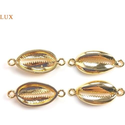5Pcs Gold Cowrie Shell Charms Shell Pendant Gold Diplopore Connector Cowry Shell Bracelet Necklaces For Women Jewelry Making