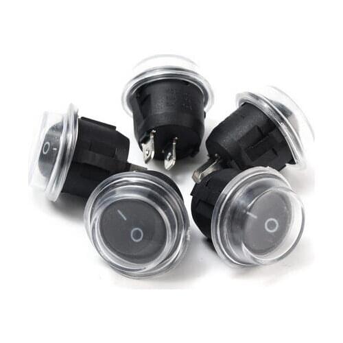 5 x Round Black 2 Pin SPST ON-OFF Rocker Boat Switch 12V Snap + Waterproof Coat