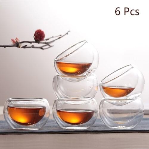 6 Pcs New Double Wall Shot Tea Wine Beer Glass Cup Set 50ml Heat Resistant Transparent High Quality Teacup Glasses Creative