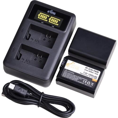 1500mAh NP-FW50 NP FW50 Battery + LED USB Dual Charger for Sony Alpha a6500 a6400 a6300 a7 7R a7R a7R II a7II NEX-3 NEX-3N