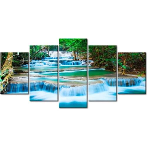 5 Panel Blue Waterfall Diamond Painting Full Square Round 5D DIY Diamond Painting Embroidery Landscape Cross Stitch Art,A2306