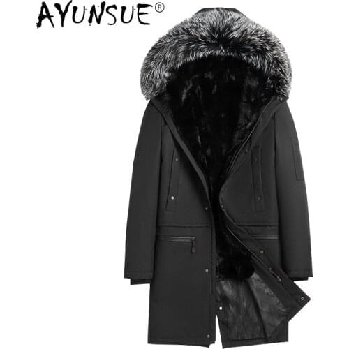AYUNSUE 2021 Warm Mens Jackets Winter Fox Fur Collar Coats Mens Jacket Natural Mink Fur Liner Coat Male Casaco Masculino SQQ296