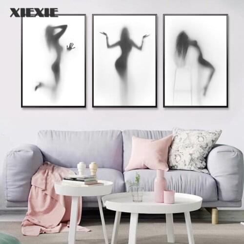 Black and White Abstract Wall Art Canvas Painting Beauty Women Girl Shower Nordic Body Lines Posters and Prints for Home Decor