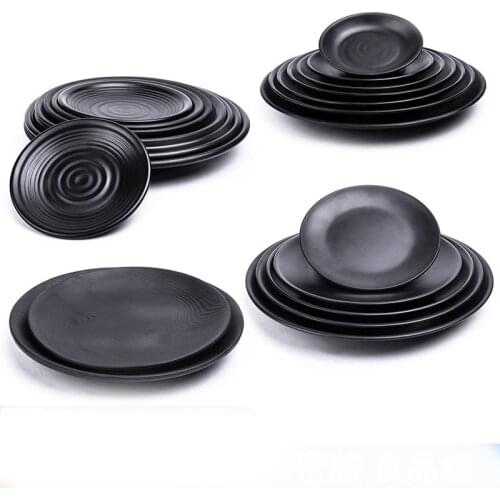 Black Frosted Japanese Style Covered Rice Barbecue Plate Sushi Snack Melamine Imitation Porcelain Tableware Shallow Flat R