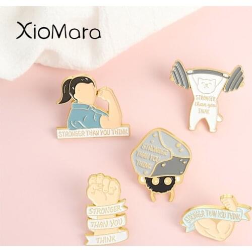 Soot Sprite Enamel Pin Work out Strong Than You Think Strong Men Big muscle Weight lifting Self-discipline Badge Brooch Gifts