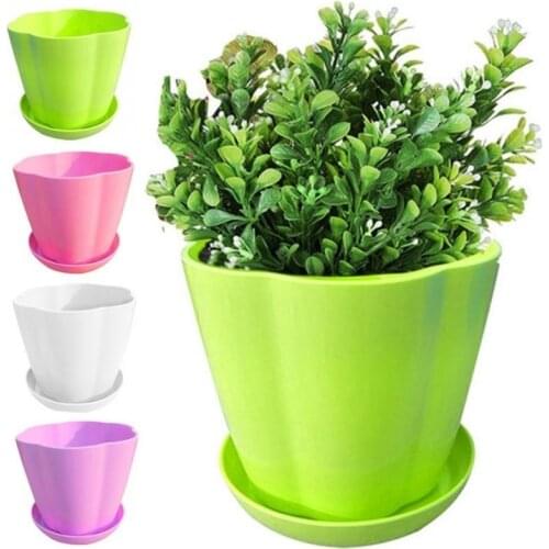 3 kinds of Sizes Flower Pots and Trays,Plastic Pots,Creative Small Pots for Succulent Plants (Random Color)