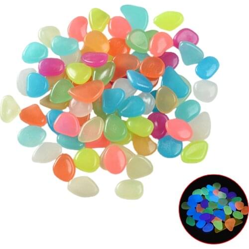 Artificial Stone100Pcs Luminous Stones Glow Pebbles Gardening Decorations Fish Tank Mixed Colors 2.2cm Resin Simulation Cobble