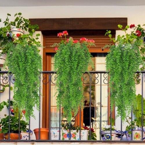 2pcs Artificial Hanging Plants Artificial Greenery Hanging Fern Grass Plants Green Wall Plant Silk Artificial Hedge Plants Large