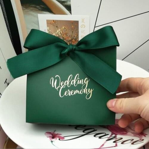Continental bronzing simple gift bag with ribbon dark green wedding candy box party decoration party chocolate box gift box