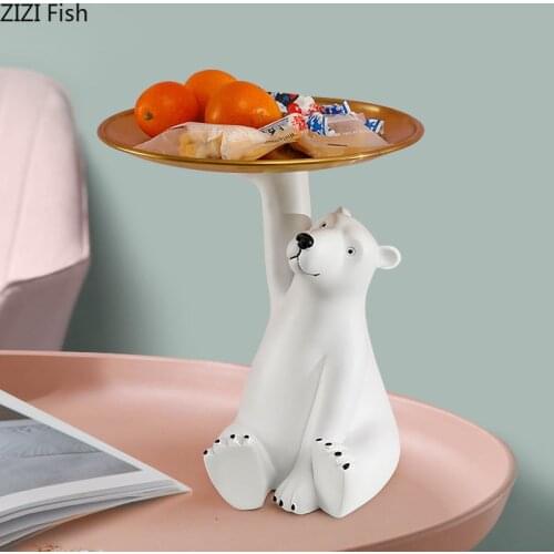 Cute Polar Bear Trays Decorative Fruit Dish Golden Storage Tray Animal Resins Jewelry Dish Ornaments Home Decoration Modern