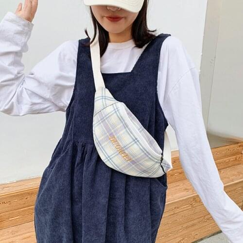 Canvas Famale Lattice Waist Bag Fashion Designer Chest Bags Lady Large Capacity Crossbody Bag Luxury Wallet Womens Fanny Pack