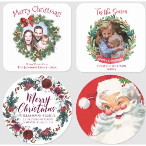 New100 Christmas Gift Tag Stickers santa cartoon Present Seal Labels Gift Package Custom Photo stickers Adhesive Name Tags XMAS