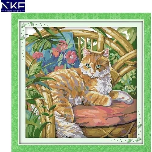 NKF The cat on the chair animal style beautiful cross designs needlecraft kits Chinese cross stitch sets for home decoration